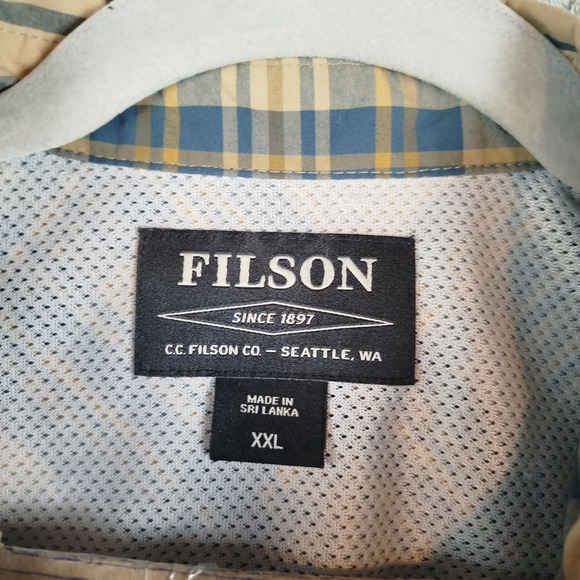 Filson Lightweight Vented Beige Blue Plaid Button Up Shirt Mens 2XL Fishing - Picture 4 of 11